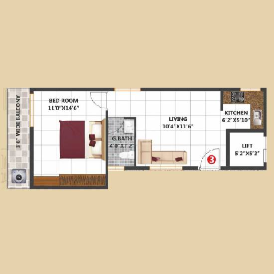 1 BHK 778 Sq. Ft. Apartment