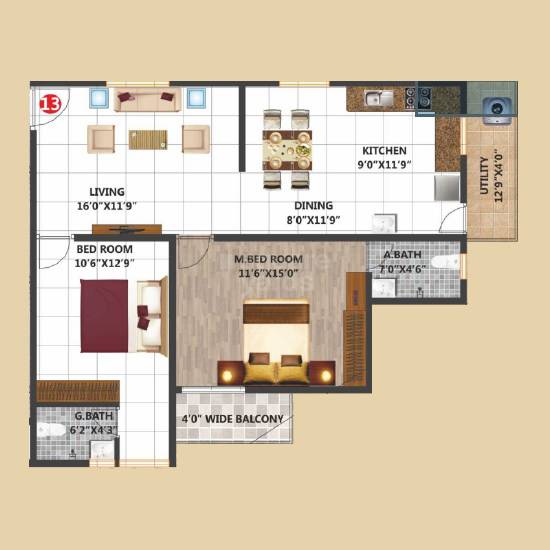 2 BHK 1333 Sq. Ft. Apartment