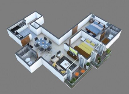 Floor plan of 2 BHK 1475 Sq. Ft. Apartment in Zaffars Sterling Pine Hurst, Bangalore