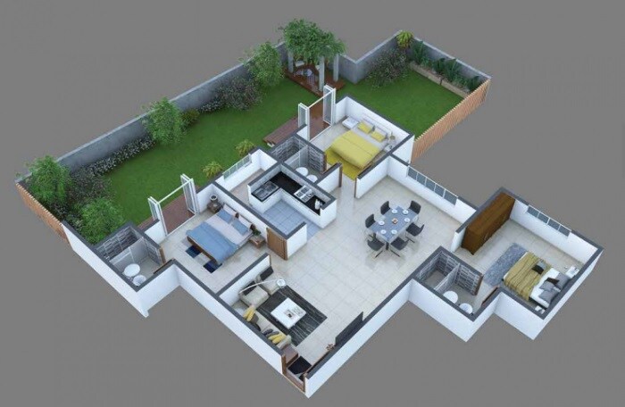 Floor plan of 3 BHK 2245 Sq. Ft. Apartment in Zaffars Sterling Pine Hurst, Bangalore