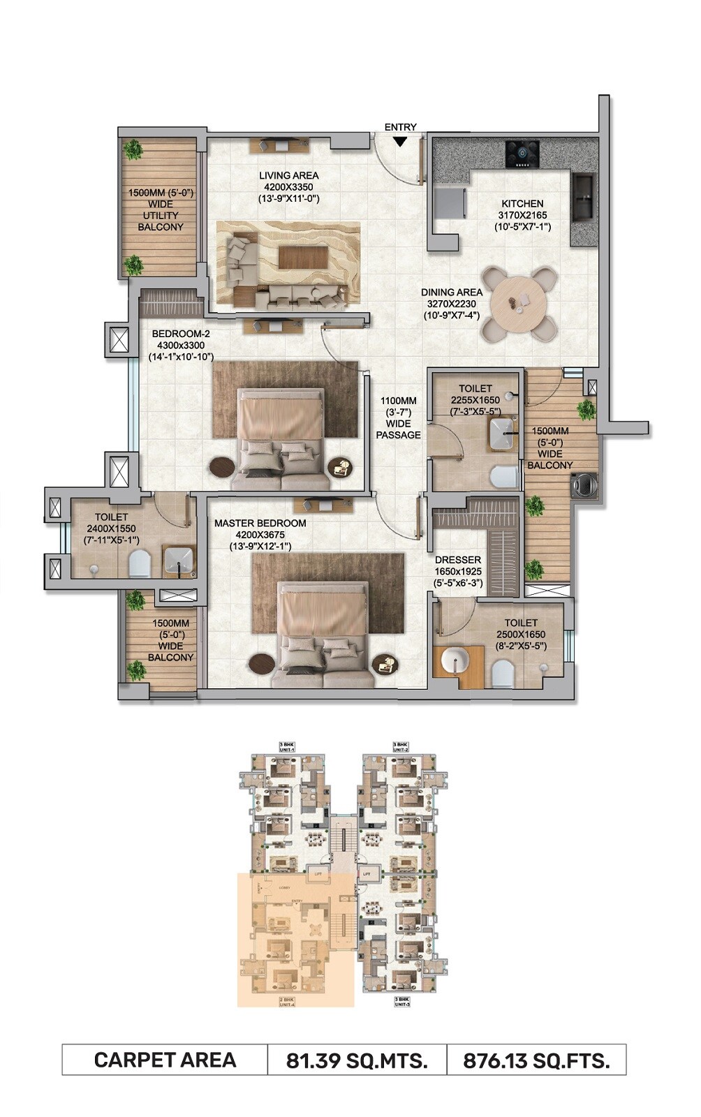 2 BHK 876 Sq. Ft. Apartment