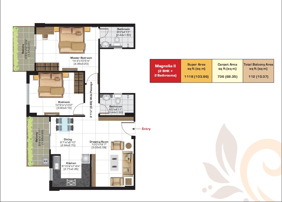 2 BHK 1118 Sq. Ft. Apartment