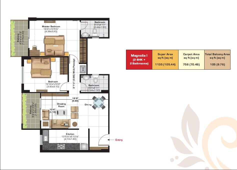 2 BHK 1135 Sq. Ft. Apartment