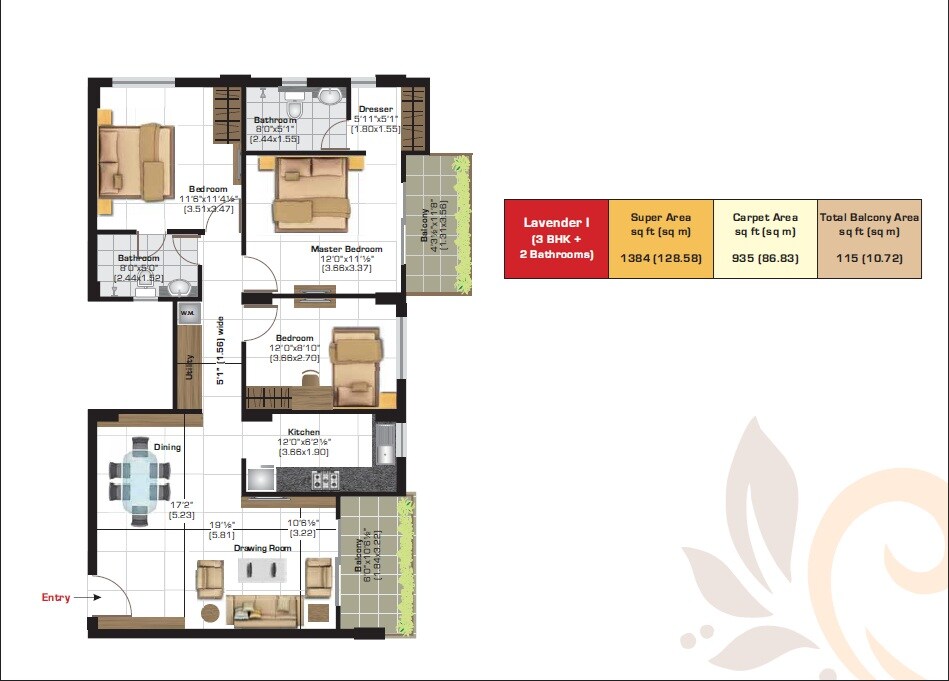 3 BHK 1384 Sq. Ft. Apartment