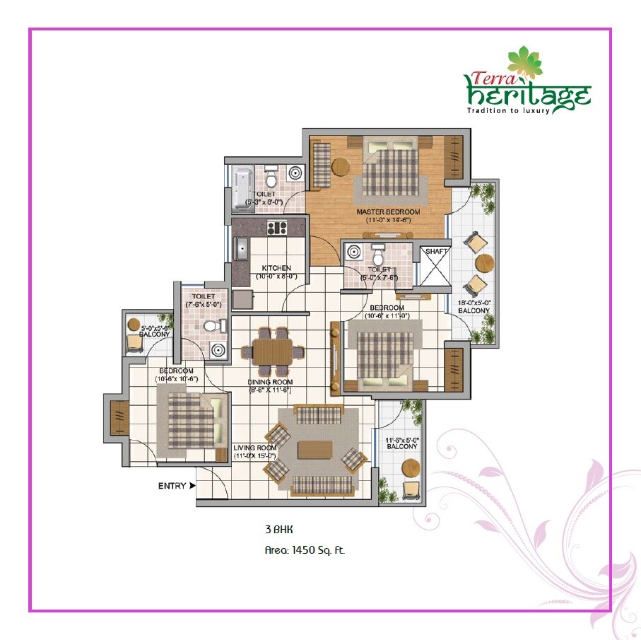 3 BHK 1450 Sq. Ft. Apartment