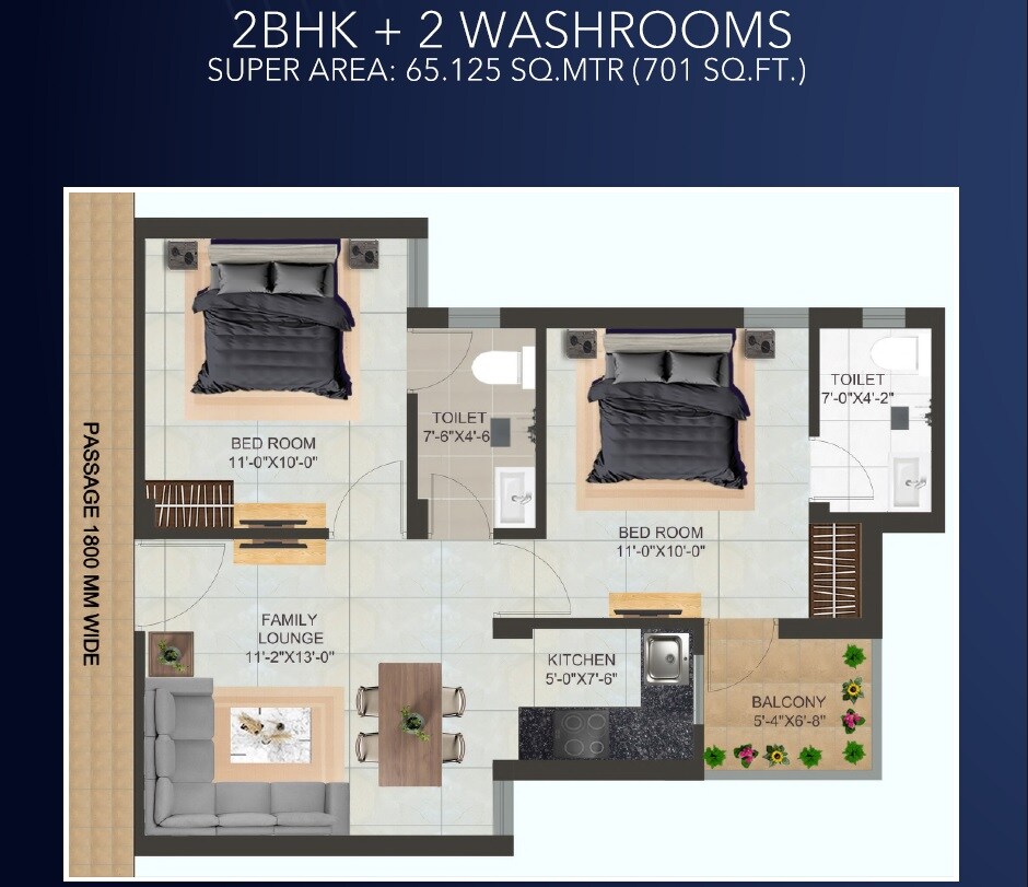 2 BHK 701 Sq. Ft. Apartment
