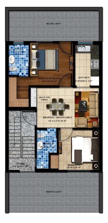 Floor plan of 2 BHK 1152 Sq. Ft. Ind Floor in Victorious Aroma Floors, Bhiwadi