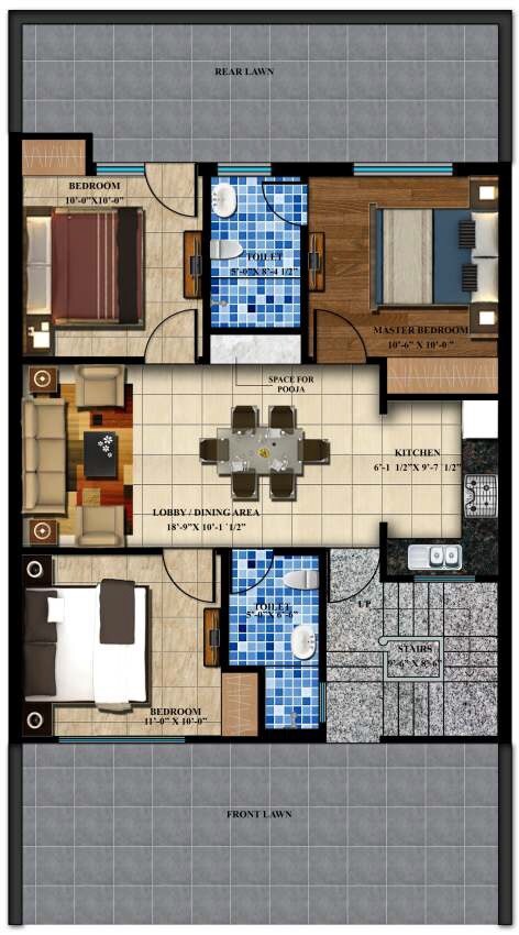 Floor plan of 3 BHK 1350 Sq. Ft. Ind Floor in Victorious Aroma Floors, Bhiwadi