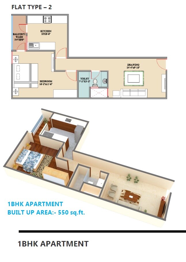 1 BHK 550 Sq. Ft. Apartment