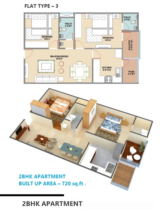 2 BHK 720 Sq. Ft. Apartment