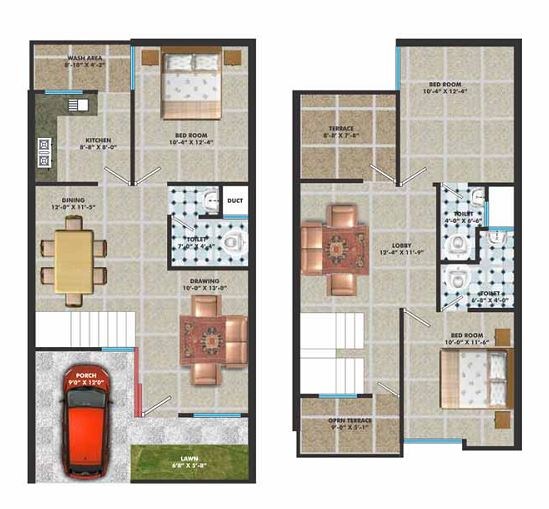 Floor plan of 3 BHK 800 Sq. Ft. Villa in Jai Mahadev Silver Springs, Bhopal