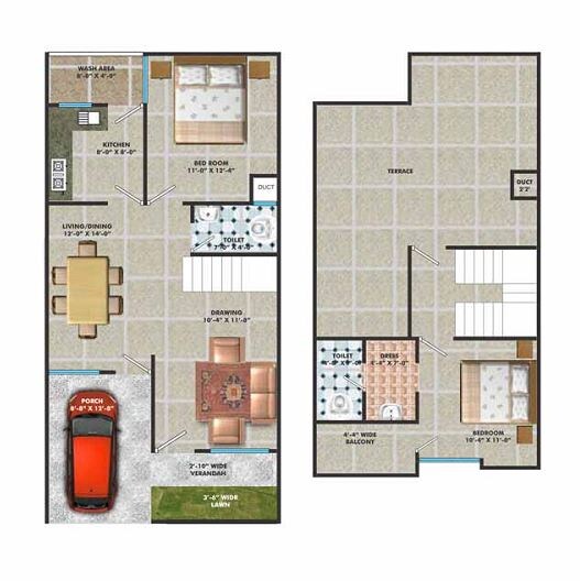 Floor plan of 2 BHK 800 Sq. Ft. Villa in Jai Mahadev Silver Springs, Bhopal