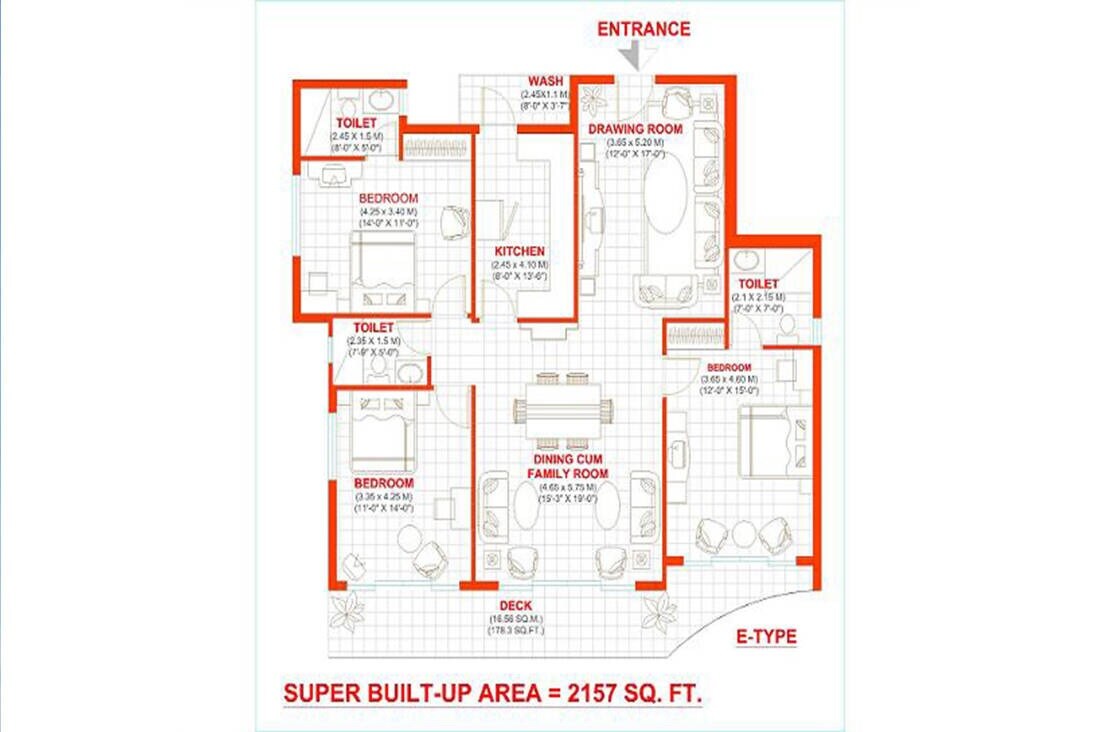 Floor plan of 3 BHK 2157 Sq. Ft. Apartment in Lilasons Kanhaa Towers, Bhopal