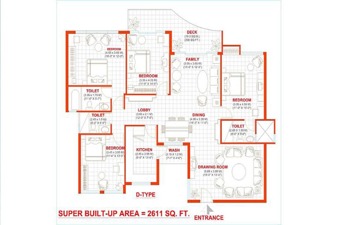 Floor plan of 4 BHK 2611 Sq. Ft. Apartment in Lilasons Kanhaa Towers, Bhopal
