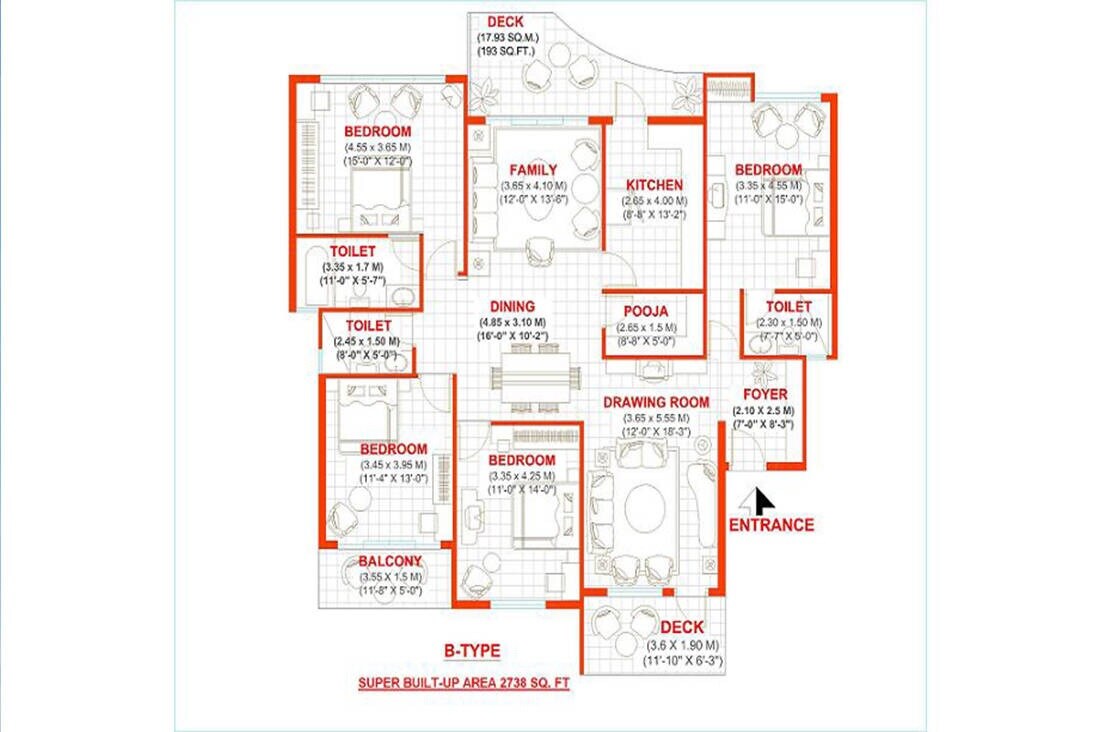Floor plan of 4 BHK 2738 Sq. Ft. Apartment in Lilasons Kanhaa Towers, Bhopal