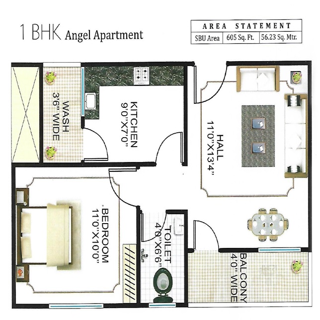 1 BHK 605 Sq. Ft. Apartment in Sheetal Dham