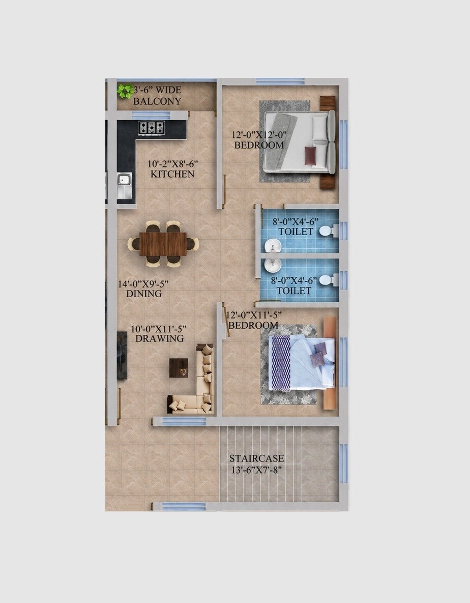 Floor plan of 2 BHK Apartment - 514 sq. ft. in ADPL Galaxy 3, Bhubaneswar
