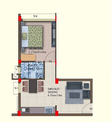 Floor plan of 1 BHK 540 Sq. Ft. Apartment in Aryans Banyan Courtyard, Bhubaneswar