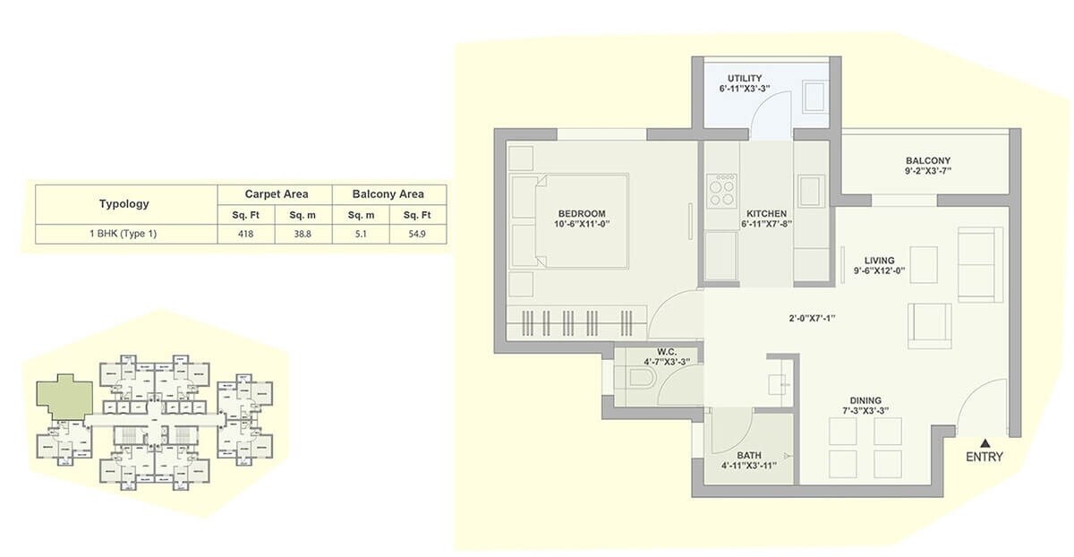 Floor plan of 1 BHK 473 Sq. Ft. Apartment in Tata Ariana, Bhubaneswar