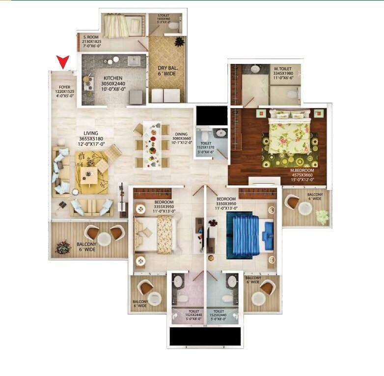 Floor plan of 3 BHK 2072 Sq. Ft. Apartment in Beverly Golf Avenue, Chandigarh
