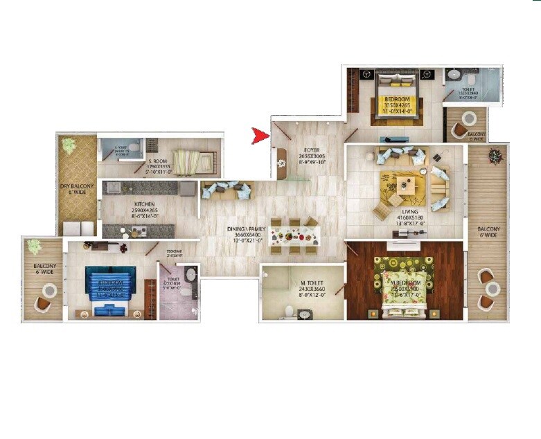 Floor plan of 3 BHK 2653 Sq. Ft. Apartment in Beverly Golf Avenue, Chandigarh