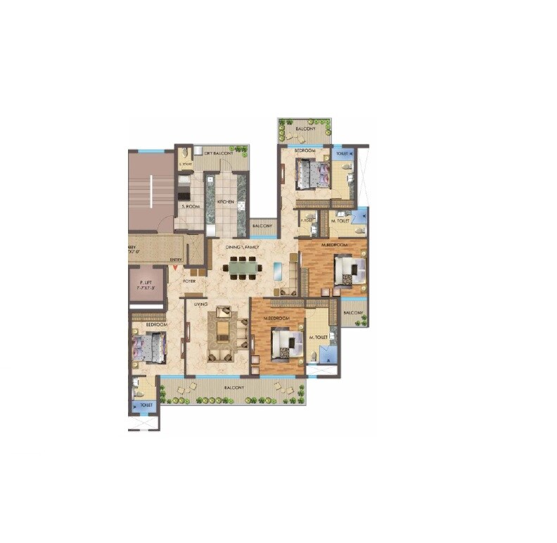 Floor plan of 4 BHK 3050 Sq. Ft. Apartment in Beverly Golf Avenue, Chandigarh