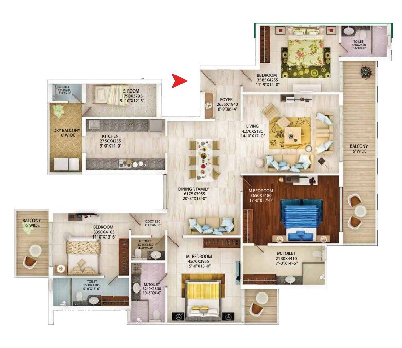 Floor plan of 4 BHK 3140 Sq. Ft. Apartment in Beverly Golf Avenue, Chandigarh