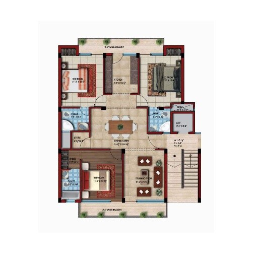 Floor plan of 3 BHK 1350 Sq. Ft. Apartment in Bollywood Green City, Chandigarh