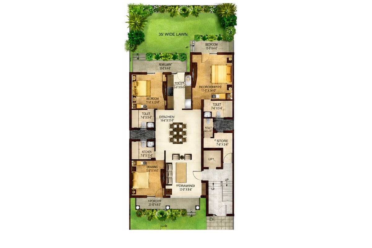 Floor plan of 3 BHK 1888 Sq. Ft. Apartment in DLF Hyde Park, Chandigarh