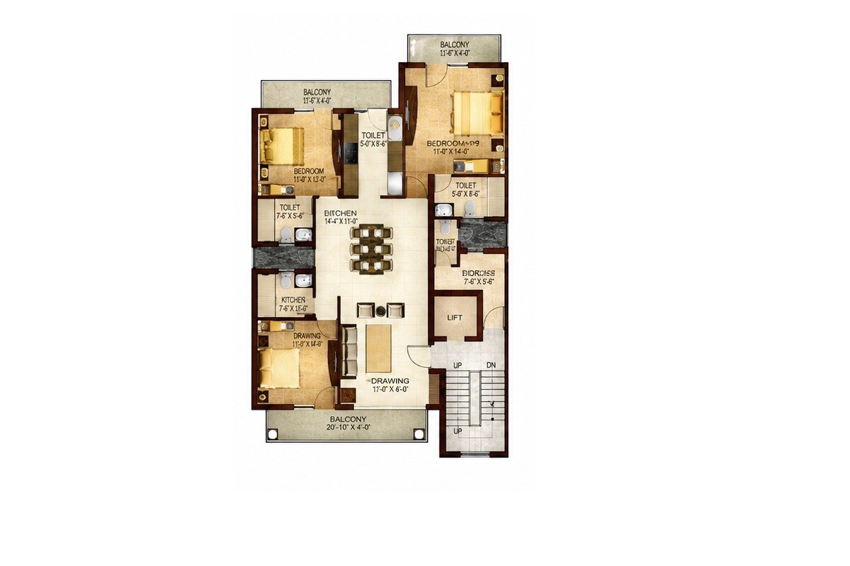 3 BHK 2000 Sq. Ft. Apartment