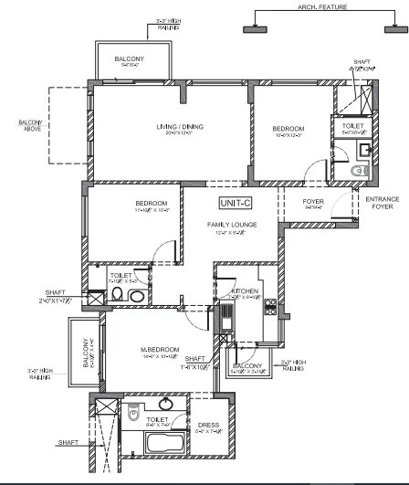 Floor plan of 3 BHK 1930 Sq. Ft. Apartment in Emaar The Views, Chandigarh