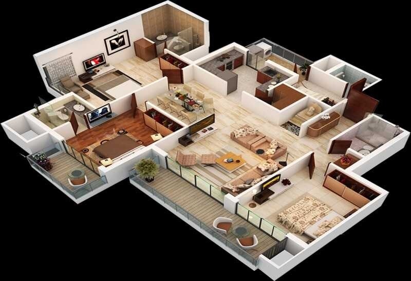 Floor plan of 3 BHK 1982 Sq. Ft. Apartment in Homeland Buildwell Heights, Chandigarh