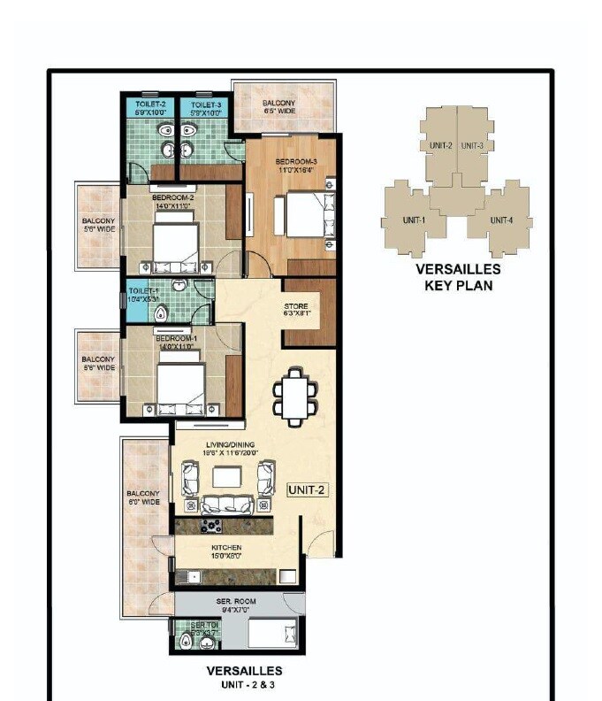 Floor plan of 3 BHK 1402 Sq. Ft. Apartment in La Parisian, Chandigarh