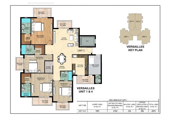 Floor plan of 4 BHK 1981 Sq. Ft. Apartment in La Parisian, Chandigarh