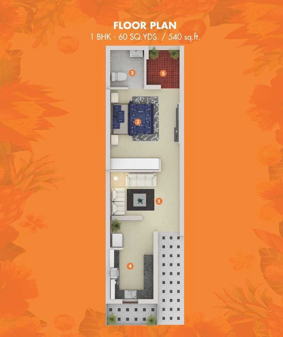 Floor plan of 1 BHK 540 Sq. Ft. Apartment in Om Divine World, Chandigarh