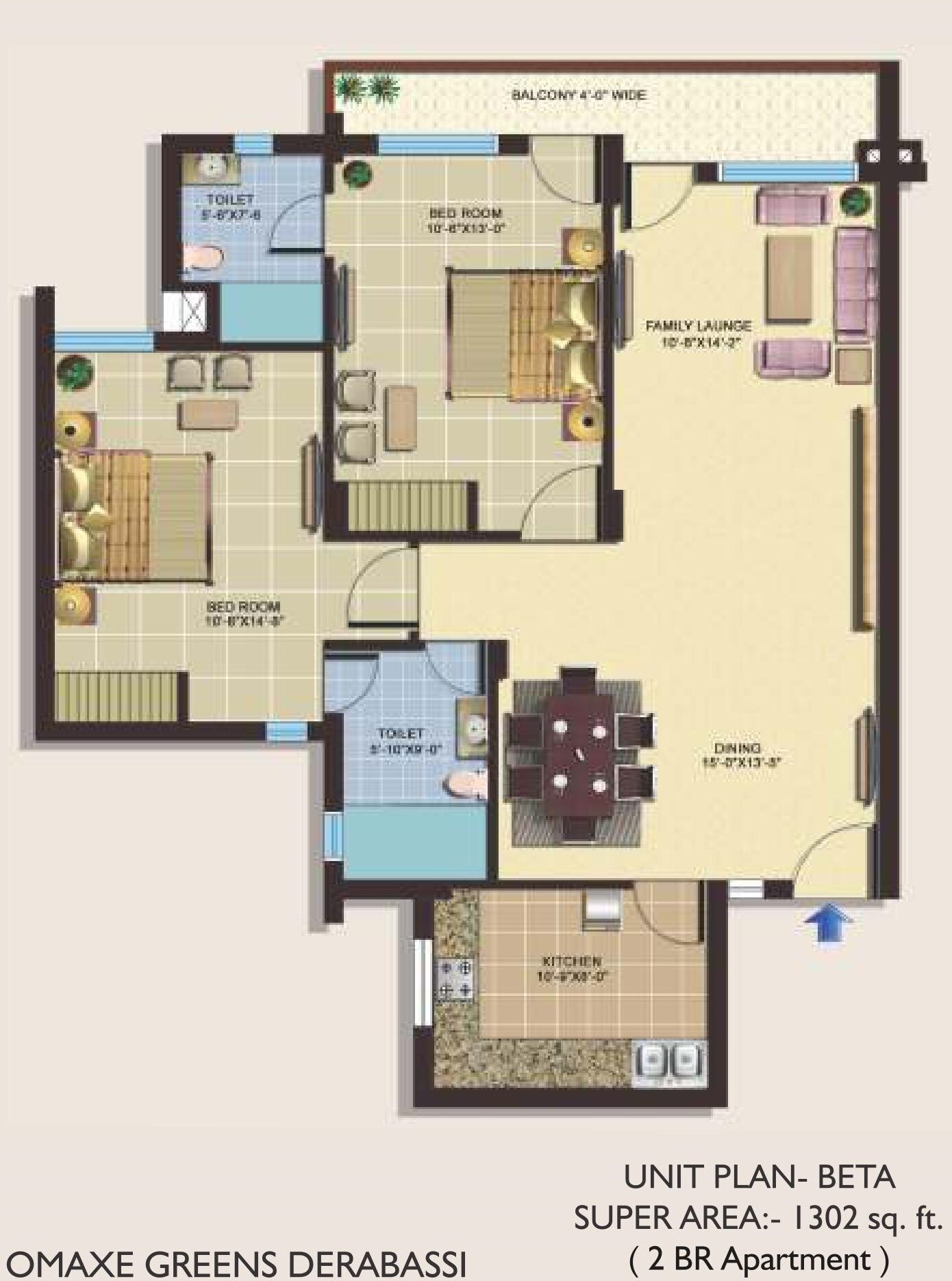 2 BHK 1302 Sq. Ft. Apartment