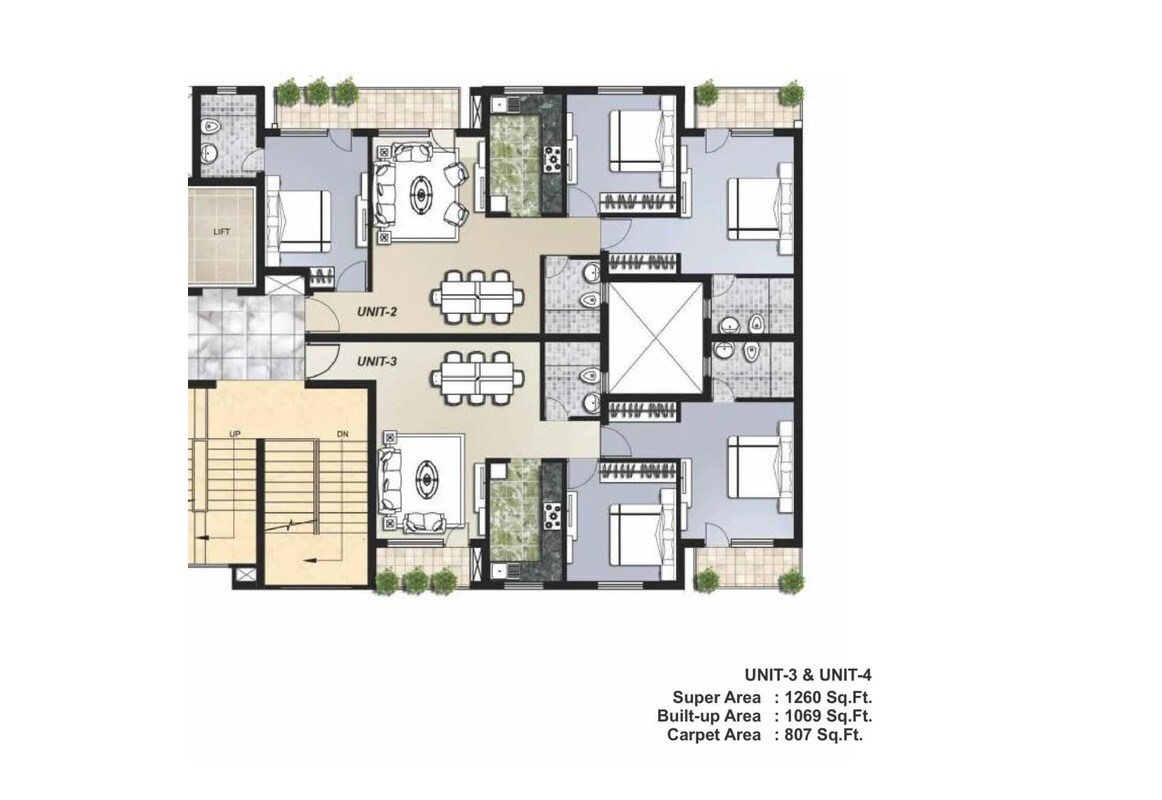 Floor plan of 2 BHK 1260 Sq. Ft. Apartment in Omaxe Lake, Chandigarh