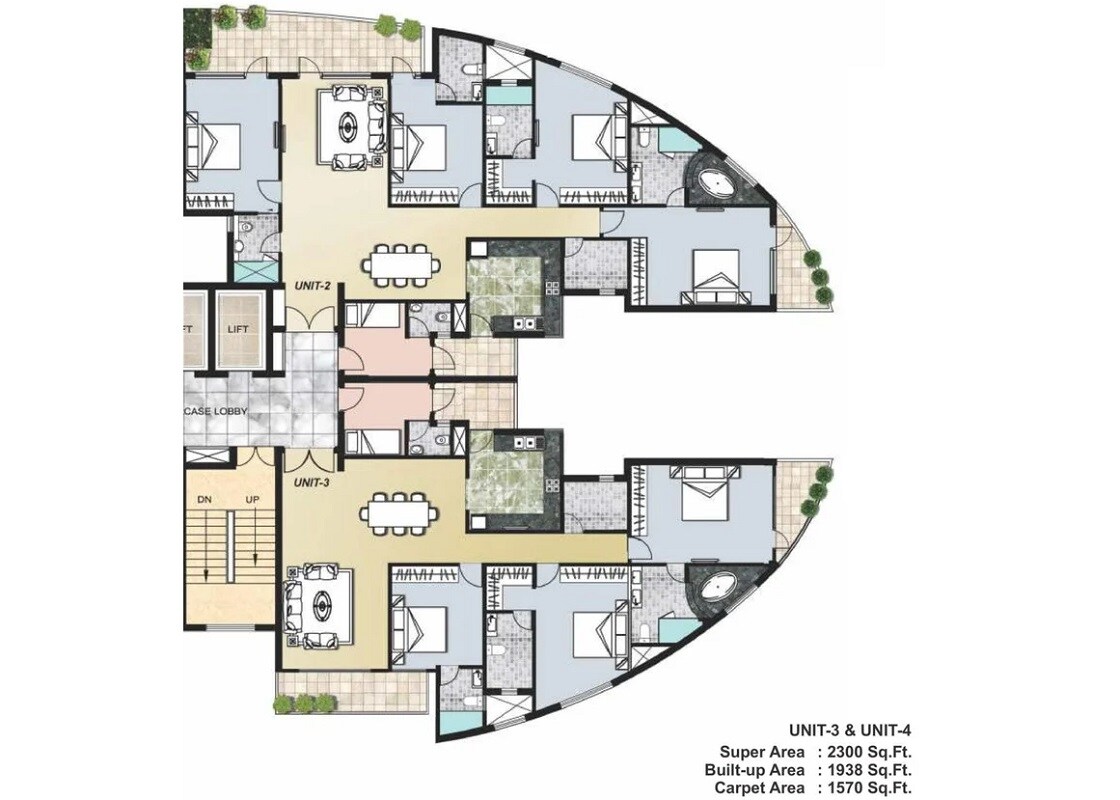 Floor plan of 4 BHK 2300 Sq. Ft. Apartment in Omaxe Lake, Chandigarh