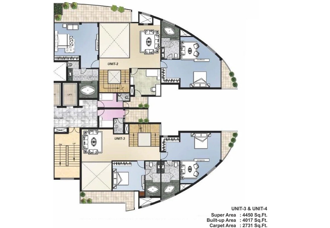 Floor plan of 4 BHK 4450 Sq. Ft. Apartment in Omaxe Lake, Chandigarh