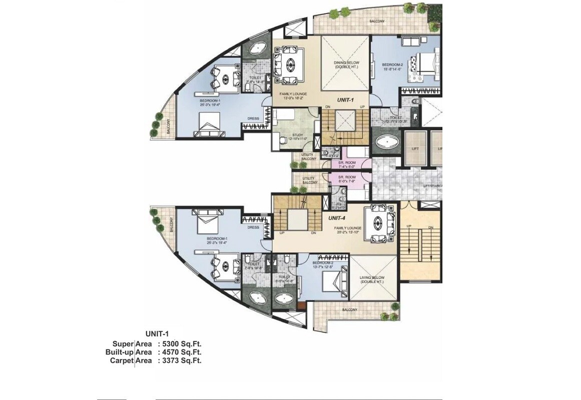 Floor plan of 4 BHK 5300 Sq. Ft. Apartment in Omaxe Lake, Chandigarh