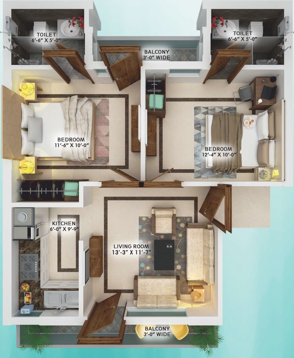 Floor plan of 2 BHK 1350 Sq. Ft. Apartment in Sbp Nature City, Chandigarh