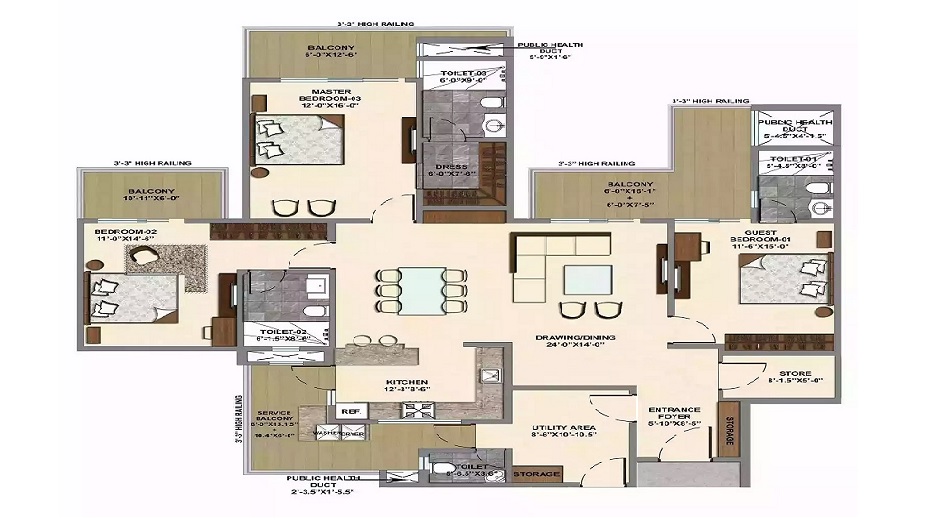 3 BHK 2580 Sq. Ft. Apartment in SRG Marbella Grand