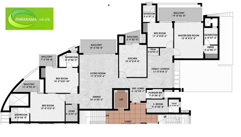 Floor plan of 4 BHK 3050 Sq. Ft. Apartment in Suncity Parikarma, Chandigarh
