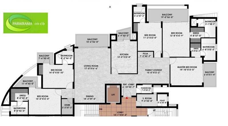 Floor plan of 5 BHK 6300 Sq. Ft. Apartment in Suncity Parikarma, Chandigarh