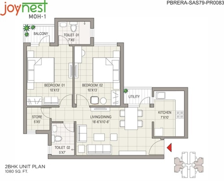 Other, sushma-joynest-moh 2 Bedroom 1080 Sq.Ft. Apartment In Bir Chhat Chandigarh 9298321