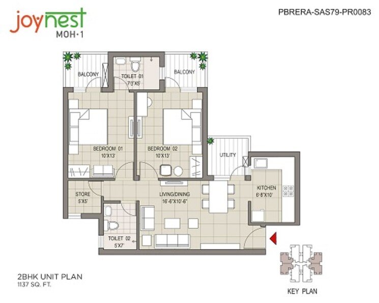 Other, sushma-joynest-moh 2 Bedroom 1137 Sq.Ft. Apartment In Bir Chhat Chandigarh 8230661