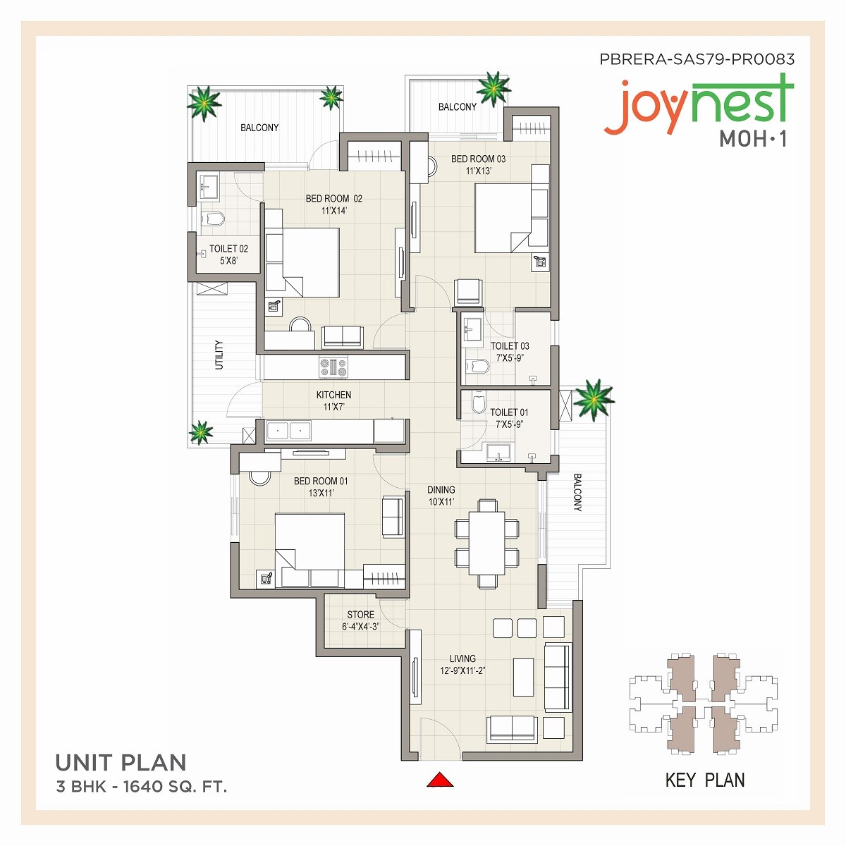 Other, sushma-joynest-moh 3 Bedroom 1640 Sq.Ft. Apartment In Bir Chhat Chandigarh 8230614