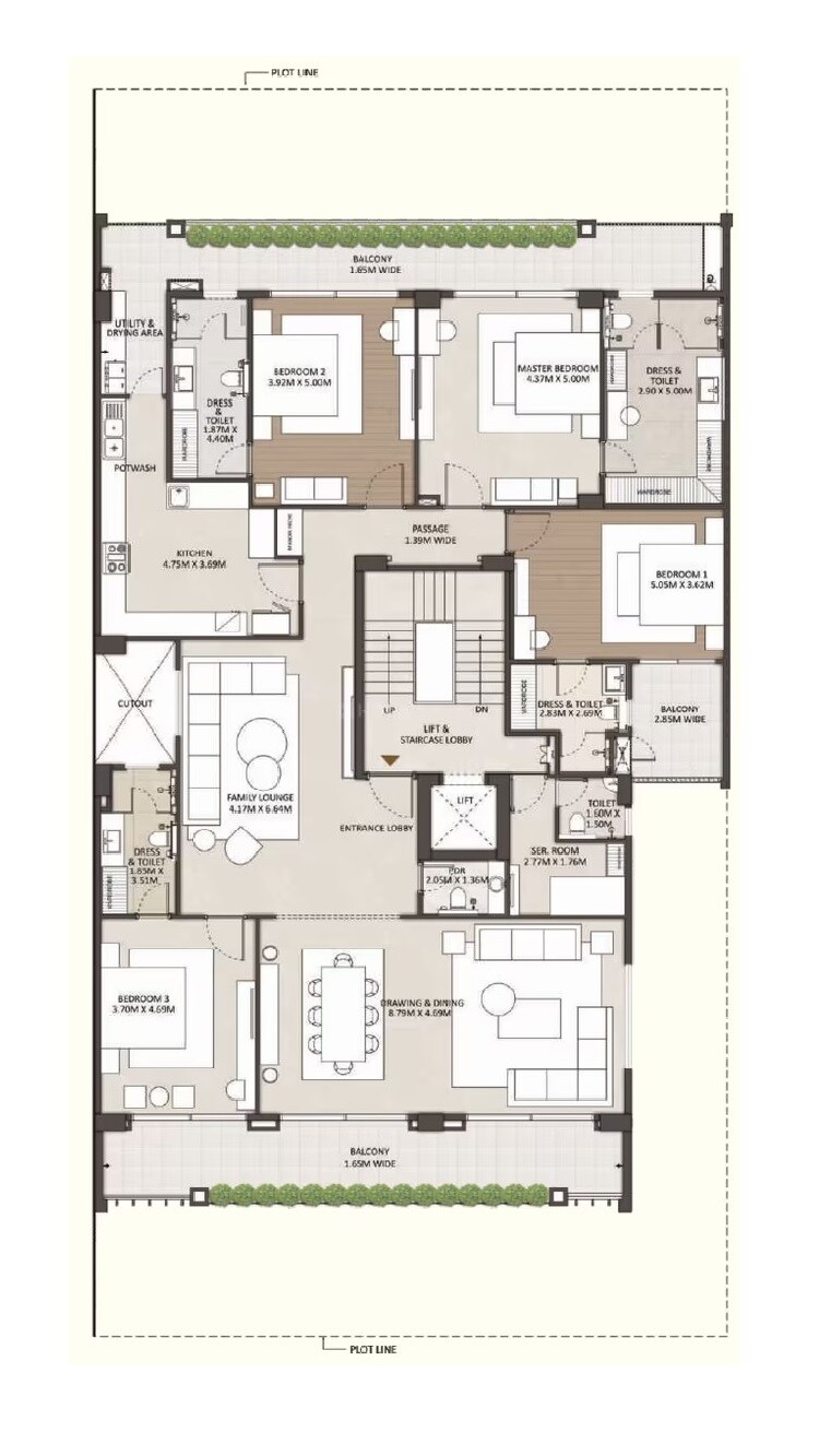 Floor plan of 4 BHK 3229 Sq. Ft. Apartment in Trident Windsong Residences, Chandigarh