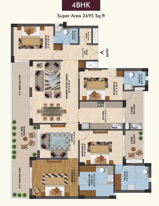 4 BHK 2695 Sq. Ft. Apartment