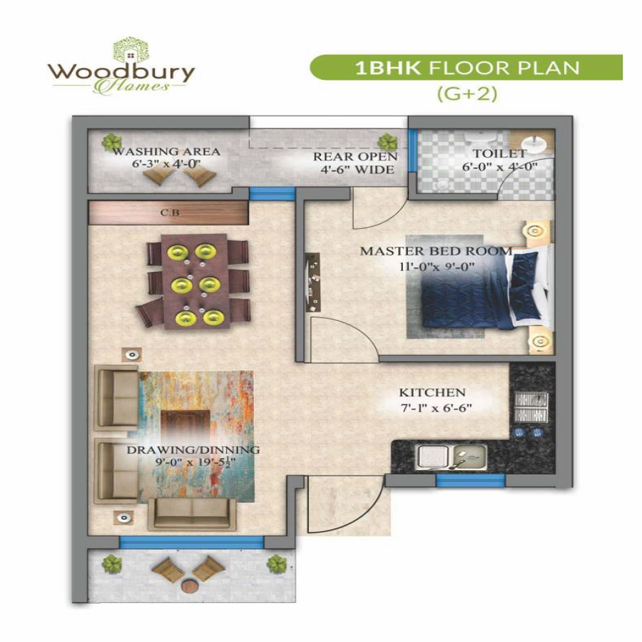 1 BHK 632 Sq. Ft. Apartment in Vaneet Woodbury Homes